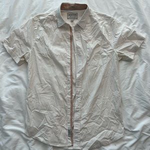 White Patterned Short Sleeve Button Down
